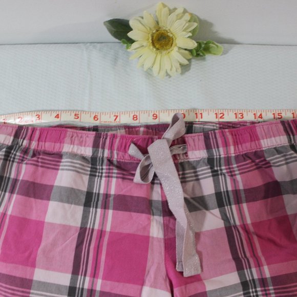 💖 OLD NAVY Intimates Cotton Pajama Pants Sz Small Roll Tab Pink Plaid - Picture 7 of 8